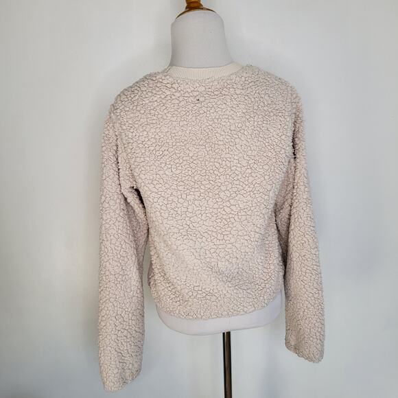 PrAna Polar Escape Sweatshirt Cropped Teddy Bear Cream Reversible Women Small - Picture 4 of 13